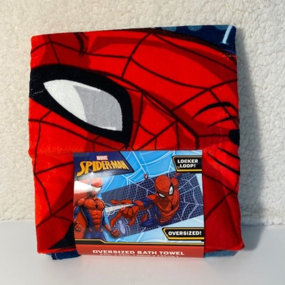 Marvel Spider-Man Oversized Bath Beach Towel Kids with Locker Loop Red Blue - Picture 6 of 9
